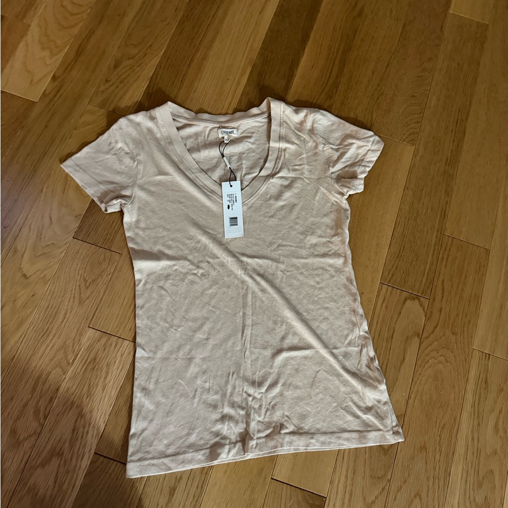 L'AGENCE Cream Fitted Short Sleeve T-Shirt